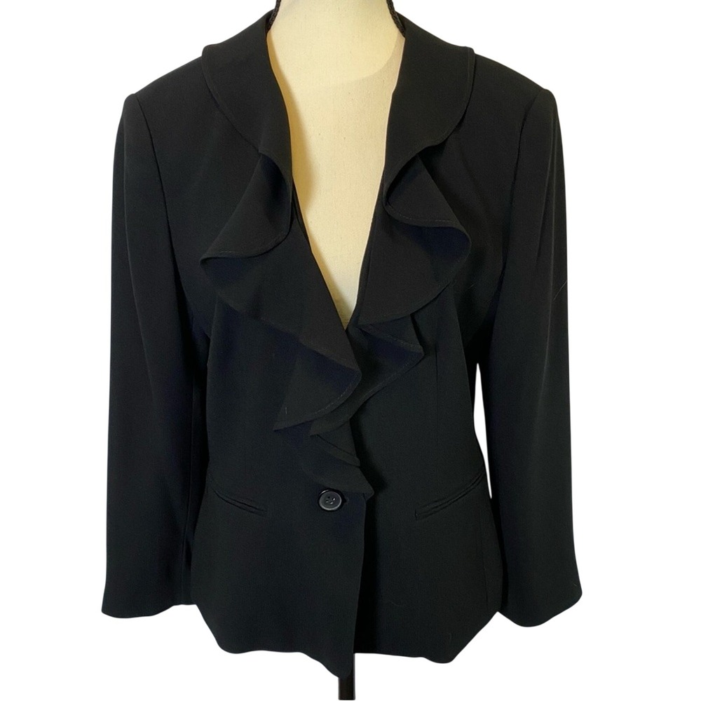 Nygard Collection Women's Small Jacket Blazer Ruffle V-Neck Career Casual Party